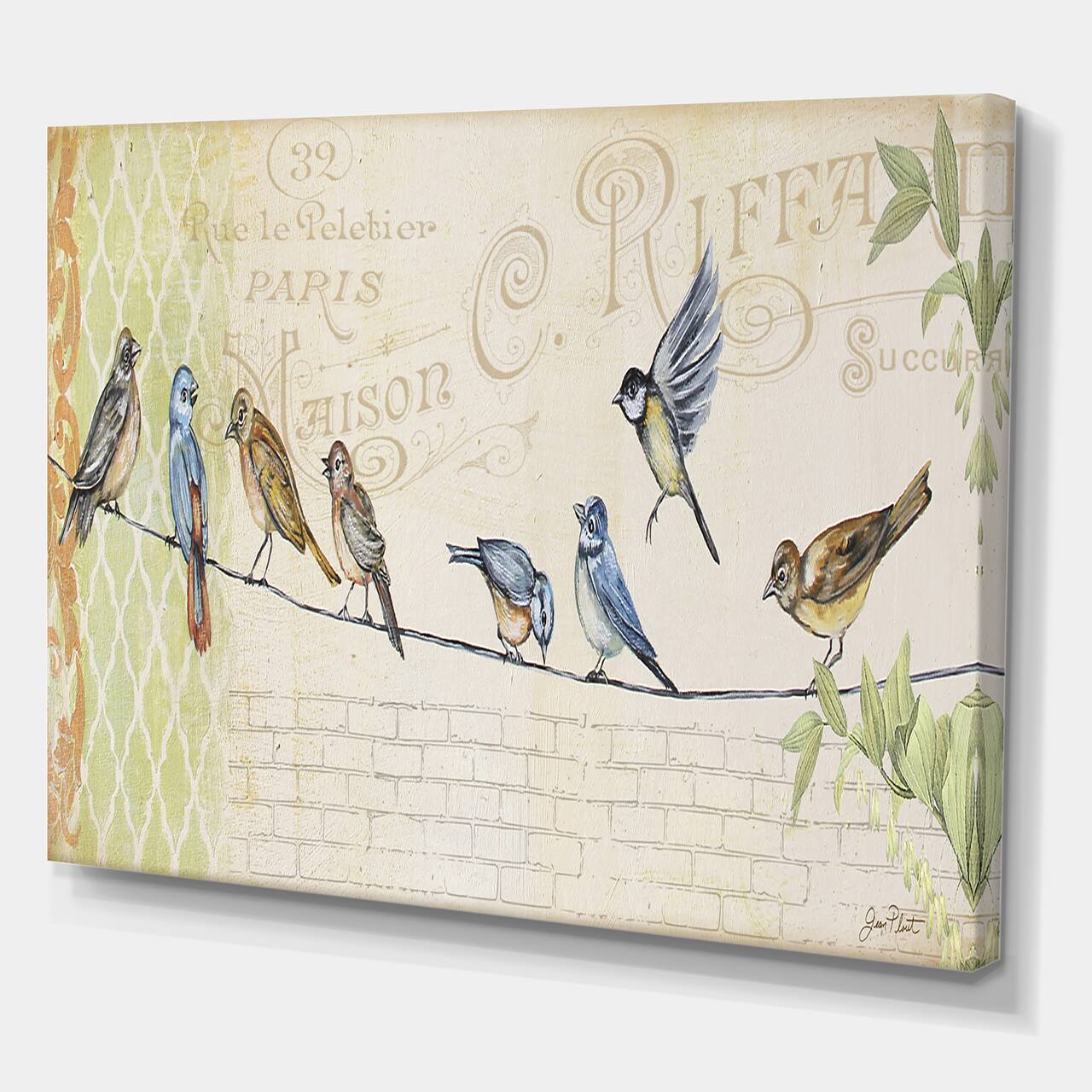 Designart - Birds Gathered On Wire Paris III - Cottage Canvas Art Print